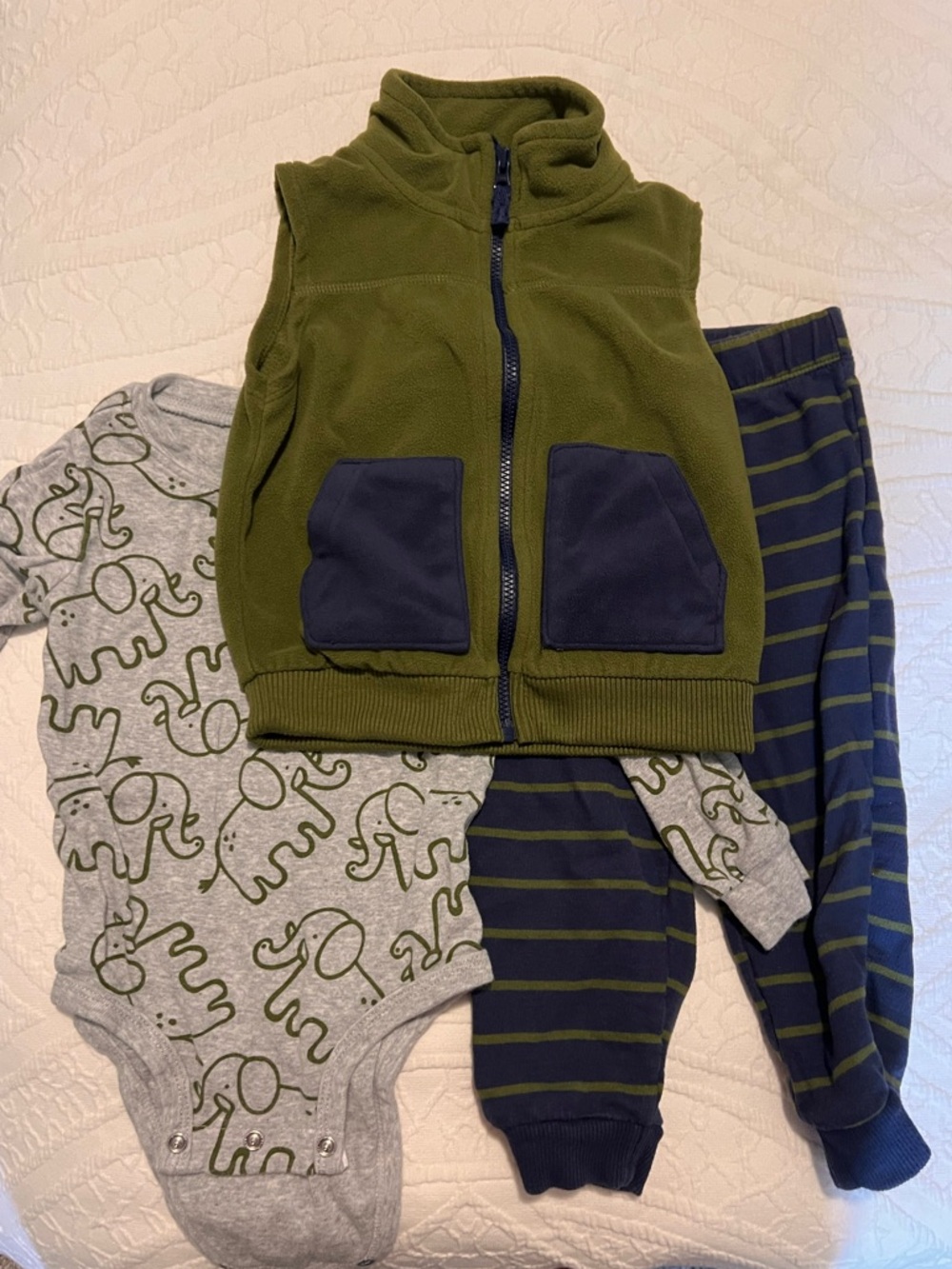 Toddler Olive Green Fleece Vest with Navy Pockets- NWOT